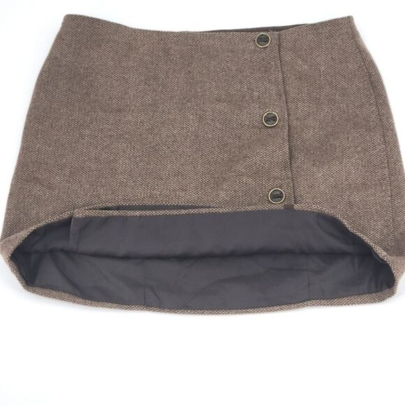 Prana Nicky Wool Blend Side Button True Wrap Skirt Size 10 Espresso Brown Tweed - Picture 2 of 8